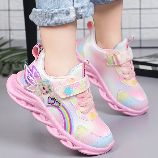 Giày thể thao bé gái có đèn công chúa Elsa Frozen thời trang cao cấp đế mềm và nhẹ mẫu mới nhất