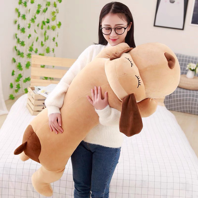 Gấu bông gối ôm chó, thú nhồi bông nằm dài mũi tim, chó ngủ mềm mại đáng yêu TK13