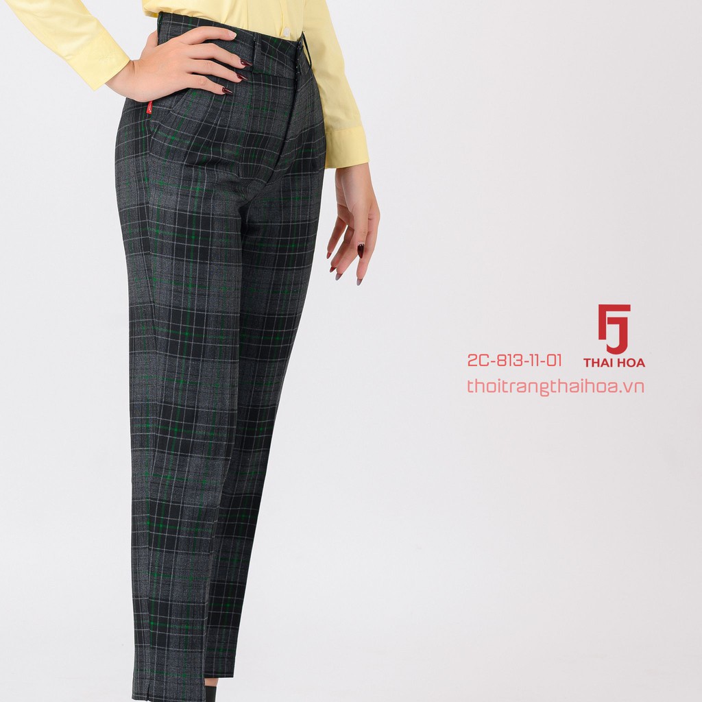Quần tây công sở nữ Thái Hoà kẻ ô đẹp 2 ly chìm 9 tấc 2c813-11-01