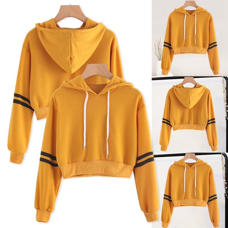 Áo hoodie lửng dài tay thiết kế có mũ thời trang quyến rũ cho nữ