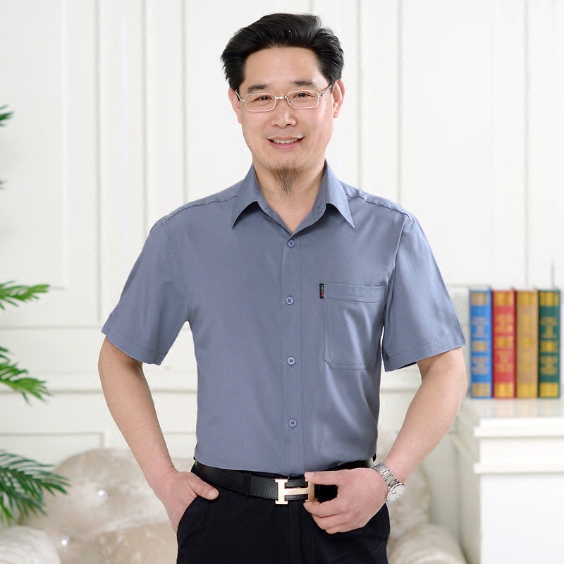 Áo sơ mi ngắn tay nam giới trung niên và cao tuổi màu mỏng phần bố ông nội Quần rộng rãi