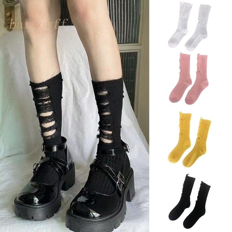Brroa Đôi Vớ Cotton Hở Lỗ Nhiều Màu Sắc Phong Cách Harajuku Gothic Punk Đường Phố Cá Tính Dành Cho Nữ