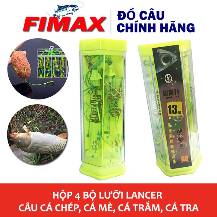 Hộp 4 bộ lưỡi câu lăng xê (lancer) câu cá chép, cá trắm, mè, rô phi, chim, cá tra- lưỡi lăng xê câu chép