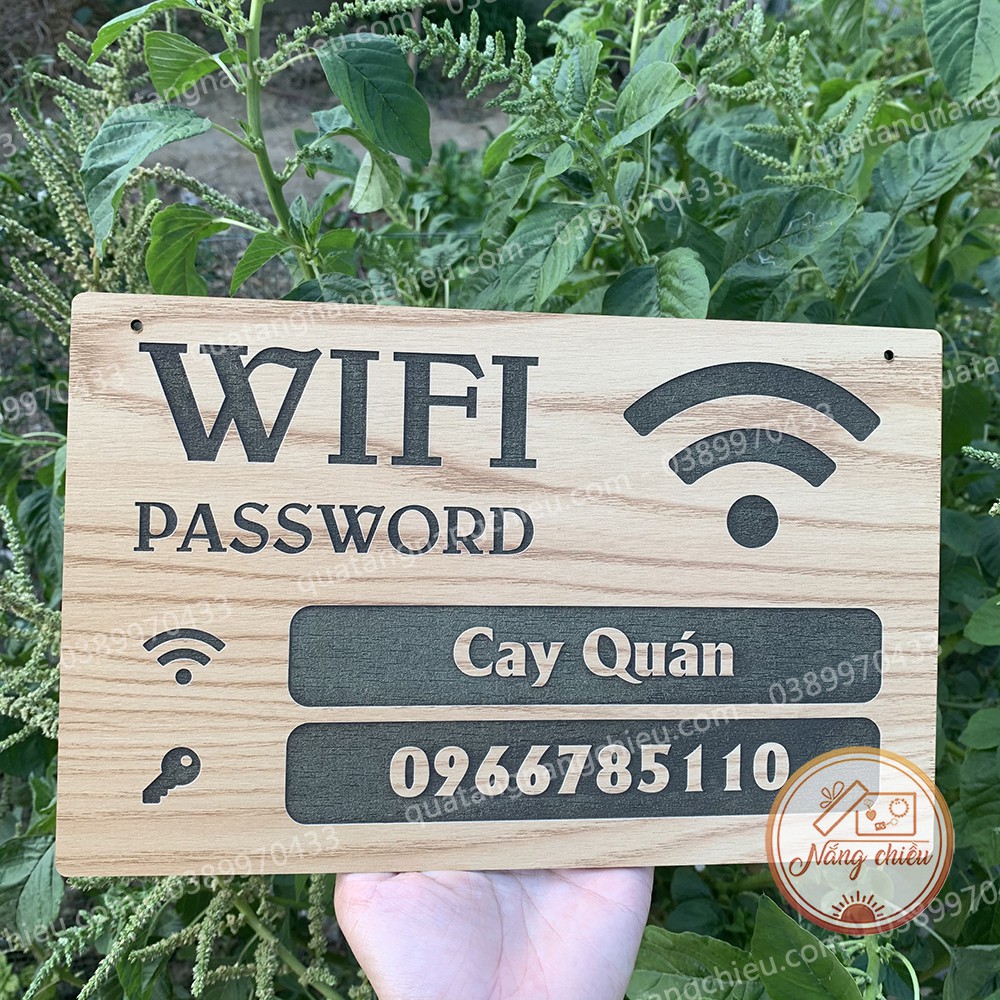 Bảng gỗ password Wifi dùng để treo tường , cửa, chất liệu gỗ tự nhiên , khắc theo yêu cầu