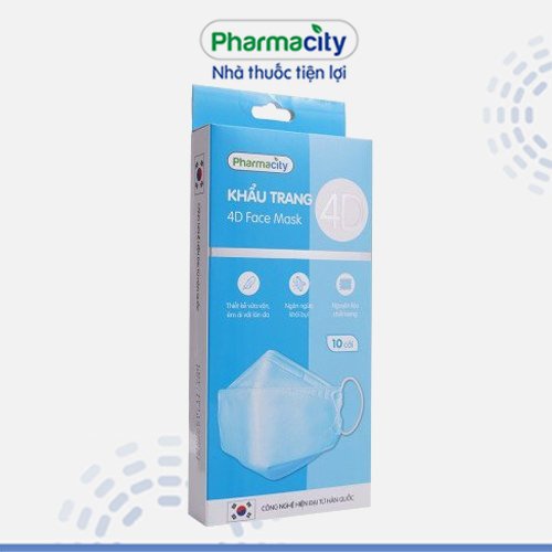 Khẩu trang Pharmacity 4D màu xanh (Hộp 10 cái)