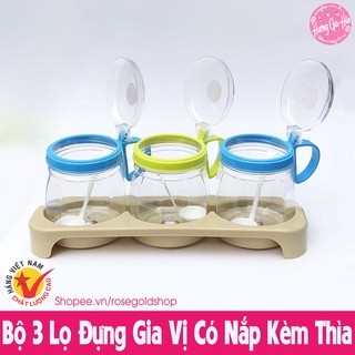 Bộ 3 hộp hũ đựng gia vị nắp có thìa bật tiện dụng nhựa Việt Nhật
