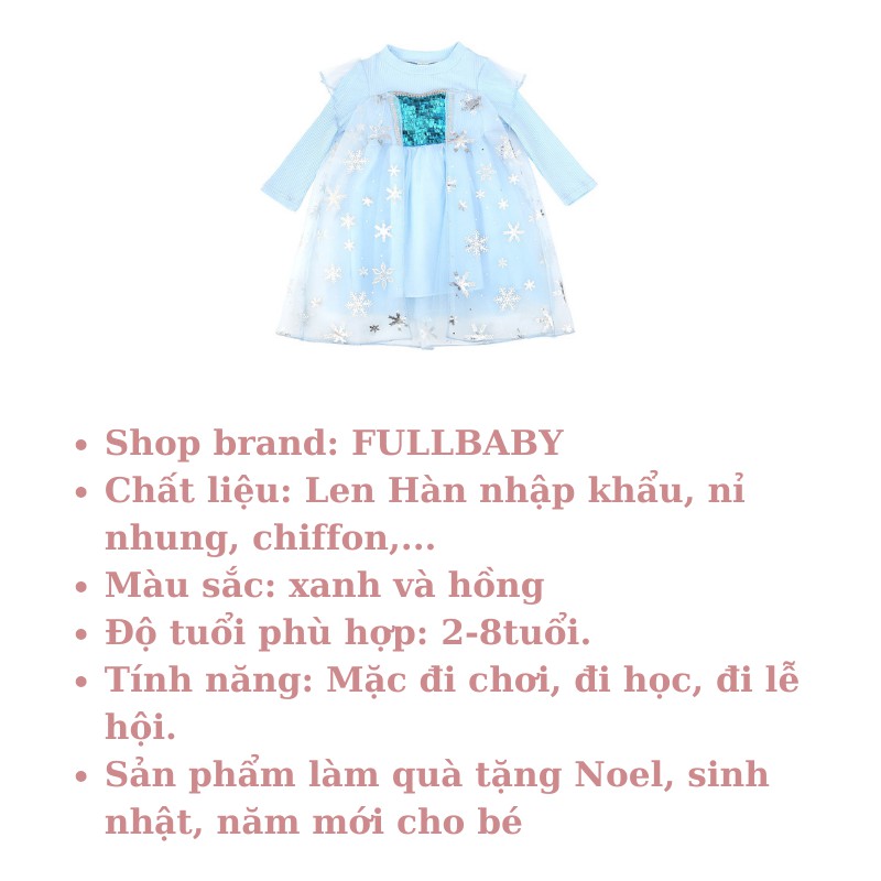 Váy elsa dài tay cho bé len gân lót nỉ ấm áp dễ thương mẫu mới 2022