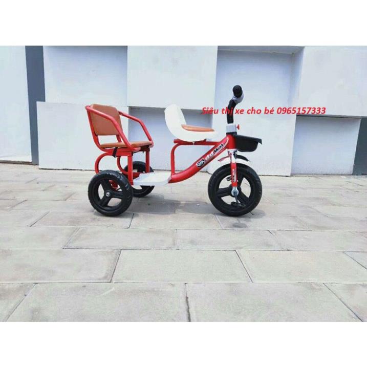 Xe xích lô, xe đạp 3 bánh 2 chỗ ngồi lót đệm cho bé từ 2-8 tuổi