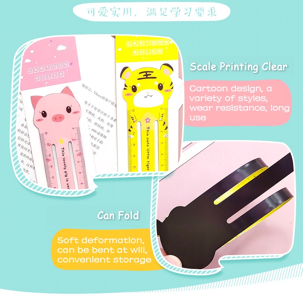 Thước Thẳng Mềm Dẻo 15cm Hình Thú Hoạt Hình Dễ Thương Sáng Tạo Cho Học Sinh/Văn Phòng