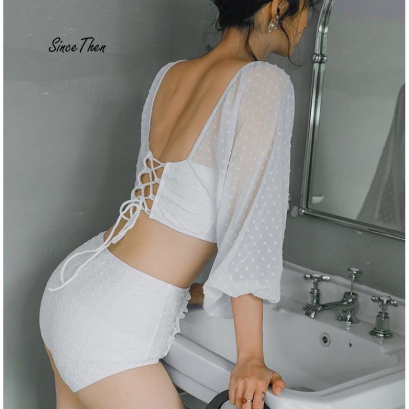 Bikini 2 mảnh tay dài trắng