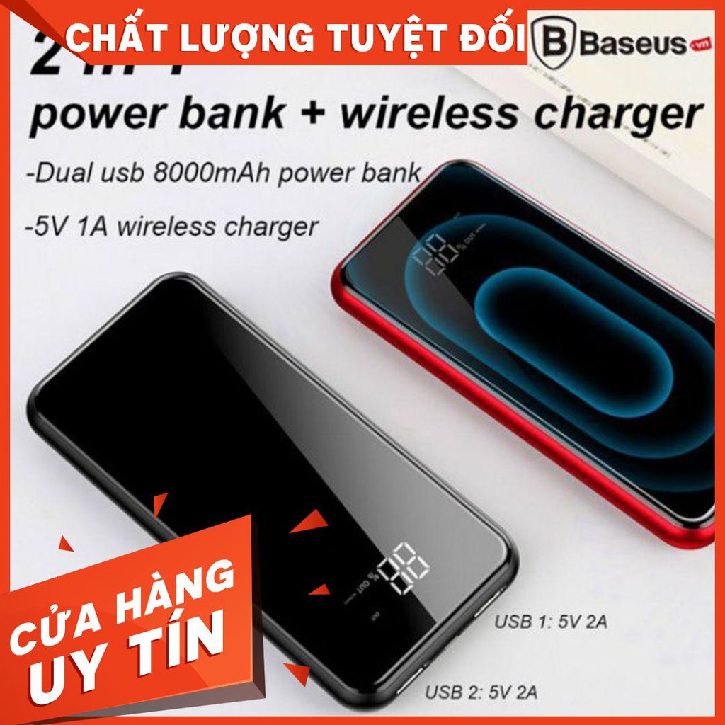 Pin sạc dự phòng không dây Baseus LV197 cho iPhoneX (LCD Qi Wireless Charger, 8000 mAh, 2A, Power Bank)