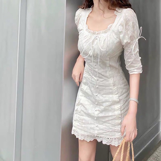 [ORDER] Đầm tiểu thư cổ vuông_ đầm body trắng dự tiệc sang trọng | BigBuy360 - bigbuy360.vn