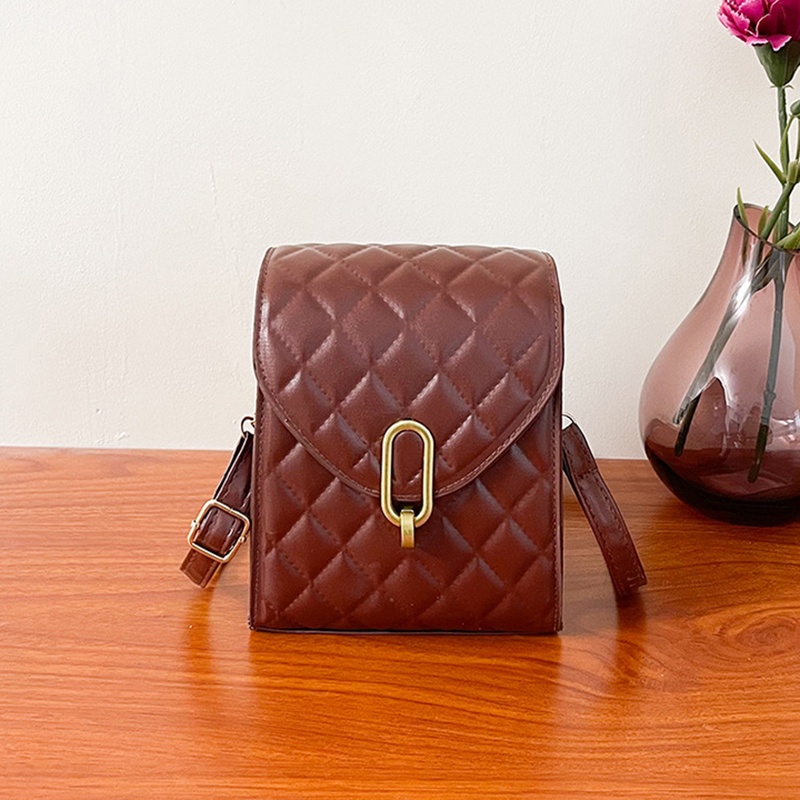 Túi đeo chéo IELGY dáng vuông nhỏ có khóa họa tiết hình thoi đơn giản dành cho nữ