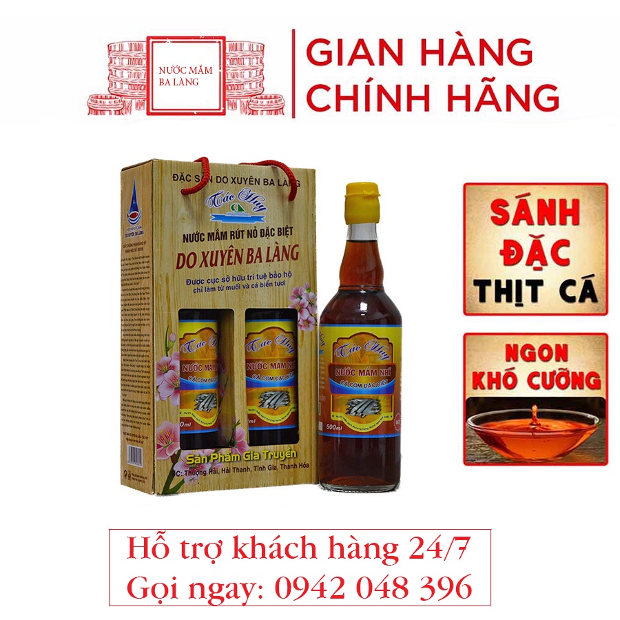 Nước mắm Ba Làng Rút Nỏ 32/35 độ đạm xách 2 chai 500ml