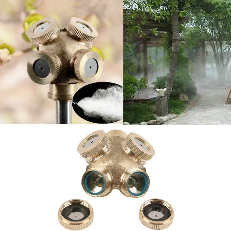 1/2 inch 4 Holes Brass Spray Nozzle Outdoor Cooling Spray System Irrigation Sprinkler for Gardening/Farming 5 Pcs