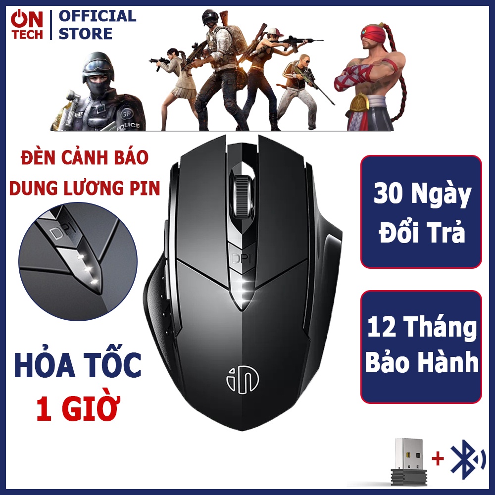 Chuột Bluetooth Gaming Không Dây Inphic PM6 Pro Chuột Không Dây Chống Ồn Chống Mỏi Tay Có Cổng USB Sạc Pin Có Đèn Led