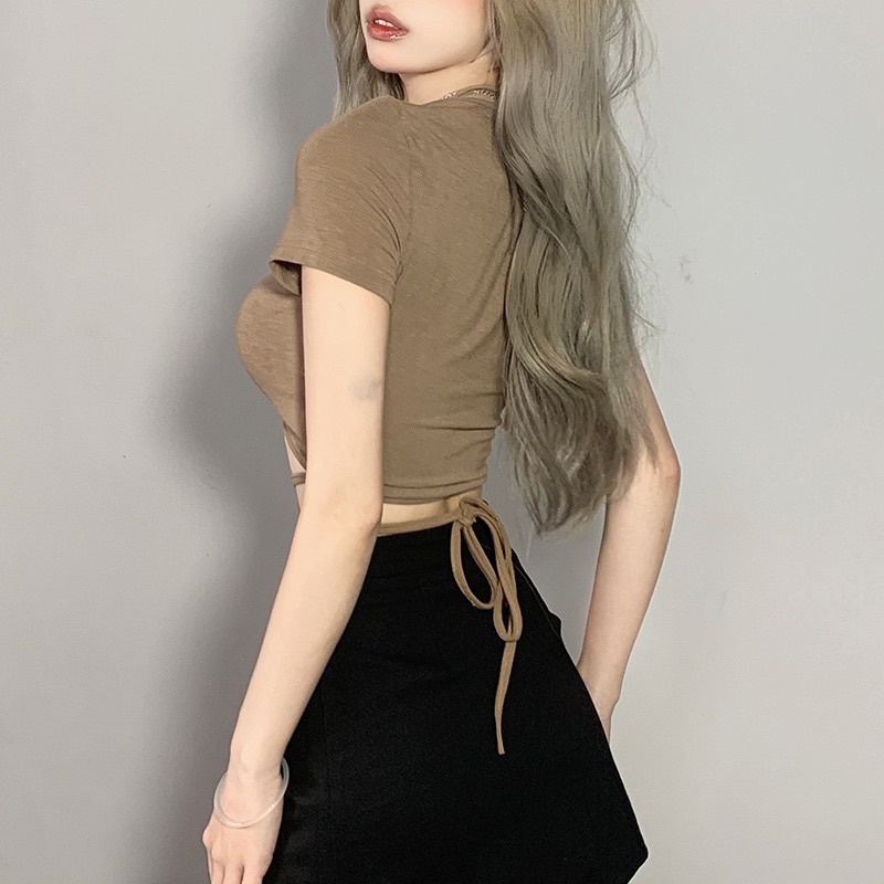 ✅Top nâu cổ V chéo eo