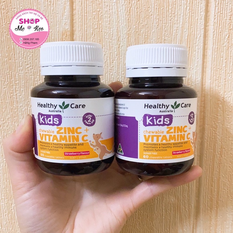 {Sẵn} Viên nhai bố sung kẽm cho bé Healthy Care Zinc + Vitamin C 60v giúp trẻ tăng đề kháng hỗ trợ ăn ngon từ 2 -12 tuổi