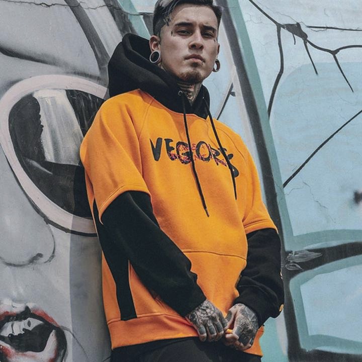 Áo hoodie phối cam đen