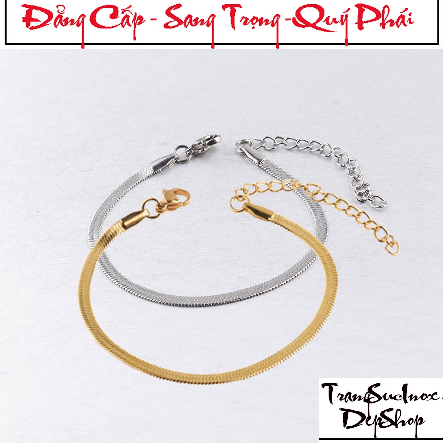 Lắc tay nữ inox kiểu mì dẹp sáng đẹp, không đen tạo nên vẻ đẹp vô cùng quyến rũ cho đôi tay của bạn