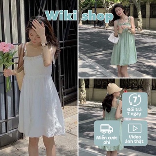 Váy 2 dây đũi nhăn hai màu - Váy đầm nữ 2 dây freesize chất đũi phom rộng dáng suông kiểu dáng hàn quốc hot trend C393