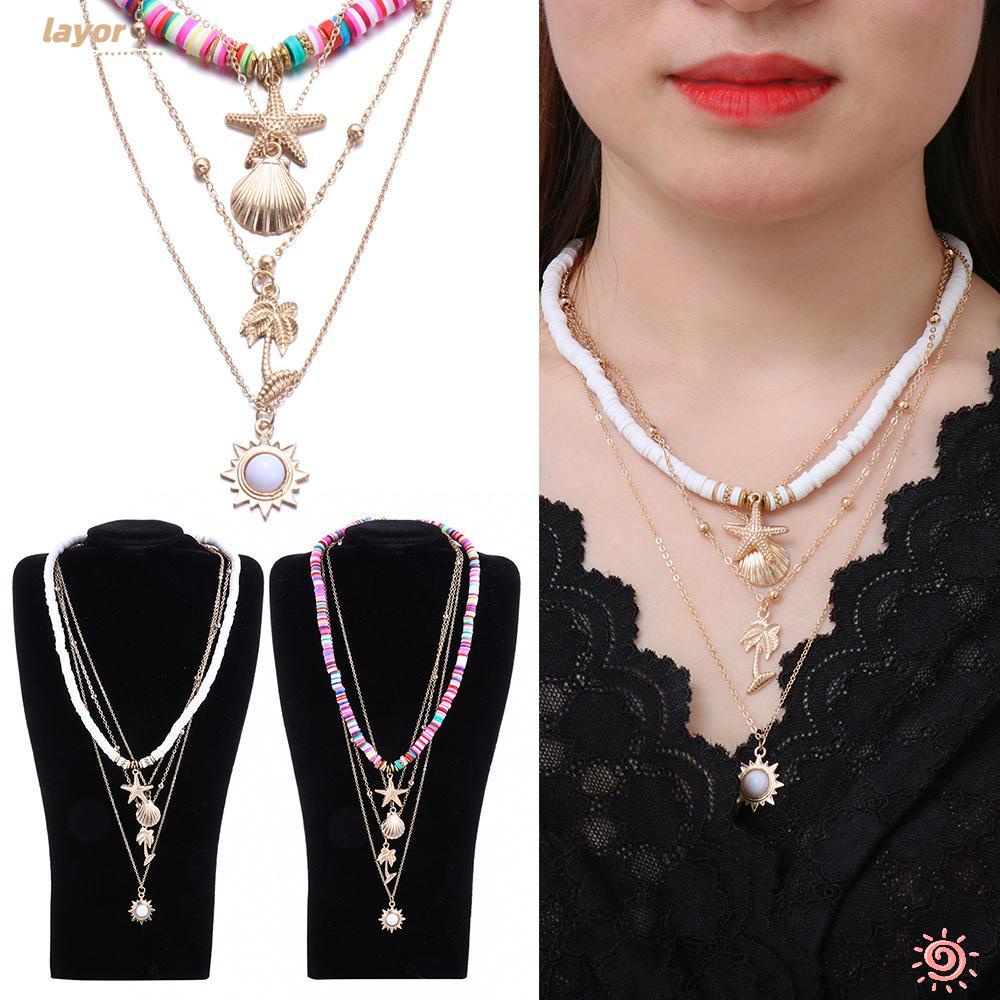 Vòng cổ Nhiều Lớp Mặt Vỏ Sò Thời Trang Đi Biển Cho Nữ