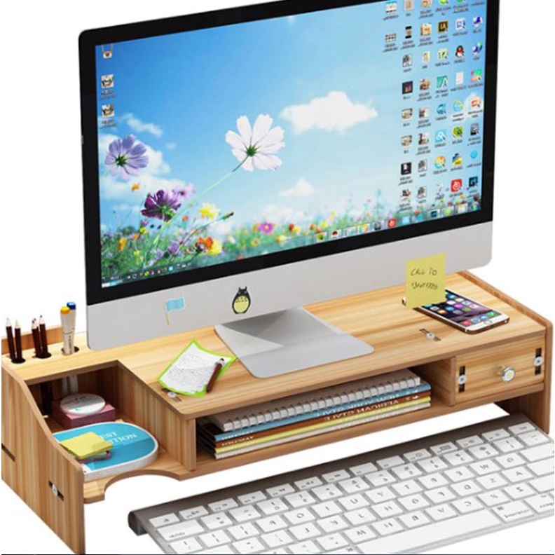 Kệ màn hình máy tính để bàn bằng gỗ có hộc kéo KMT6