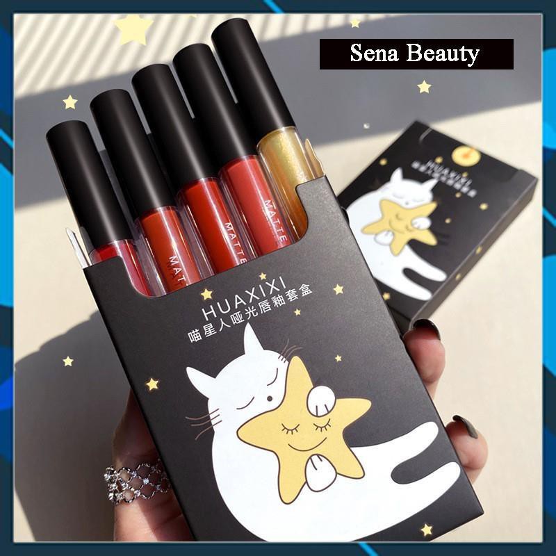 ❤CHÍNH HÃNG❤ Full Set Son Kem 5 Cây Huaxixi Mèo Ôm Ngôi Sao
