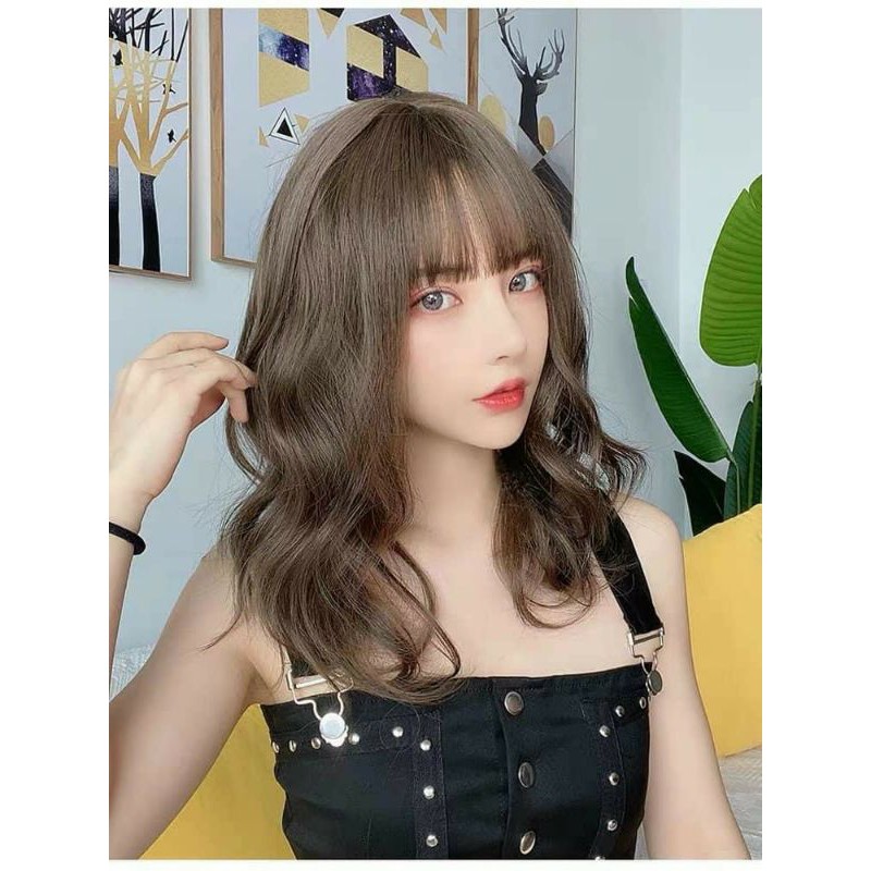 [Sẵn] Wig teen/lolita/cosplay M17 màu nâu tây lưới hoa (tóc giả nguyên đầu xoăn sóng ngắn) tại Miu Cosplay