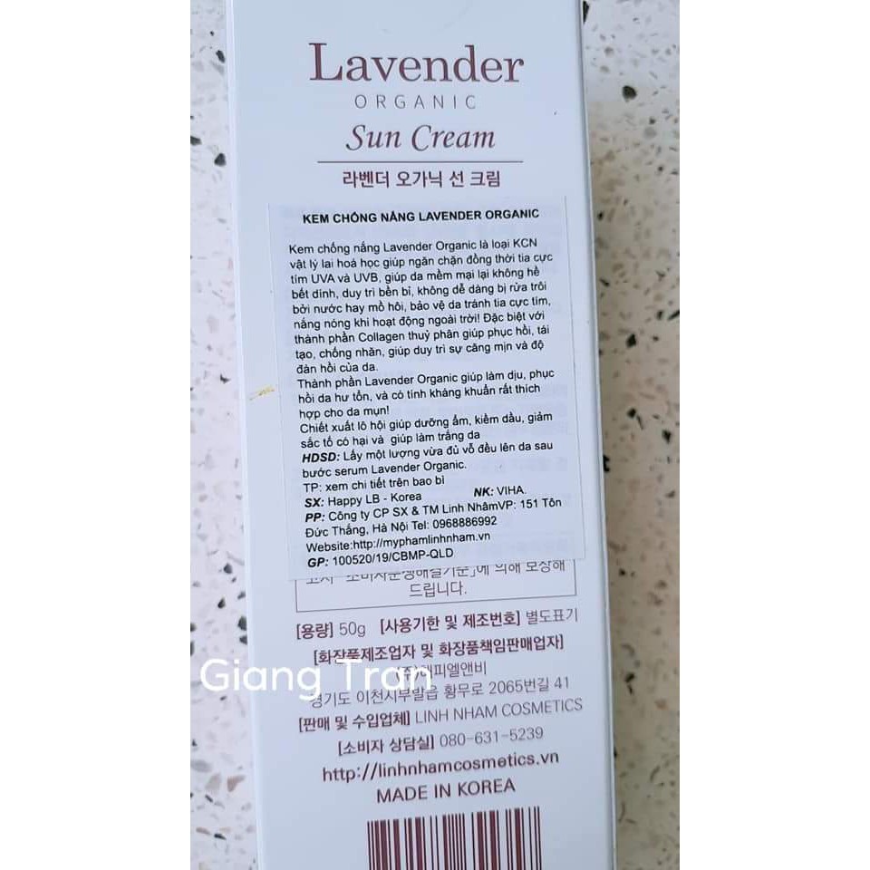 Kem chống nắng Lavender Organic chỉ số 50spf, 50g kiềm dầu, lên tone da, chống trôi dành cho da dầu, da nhạy cảm | BigBuy360 - bigbuy360.vn