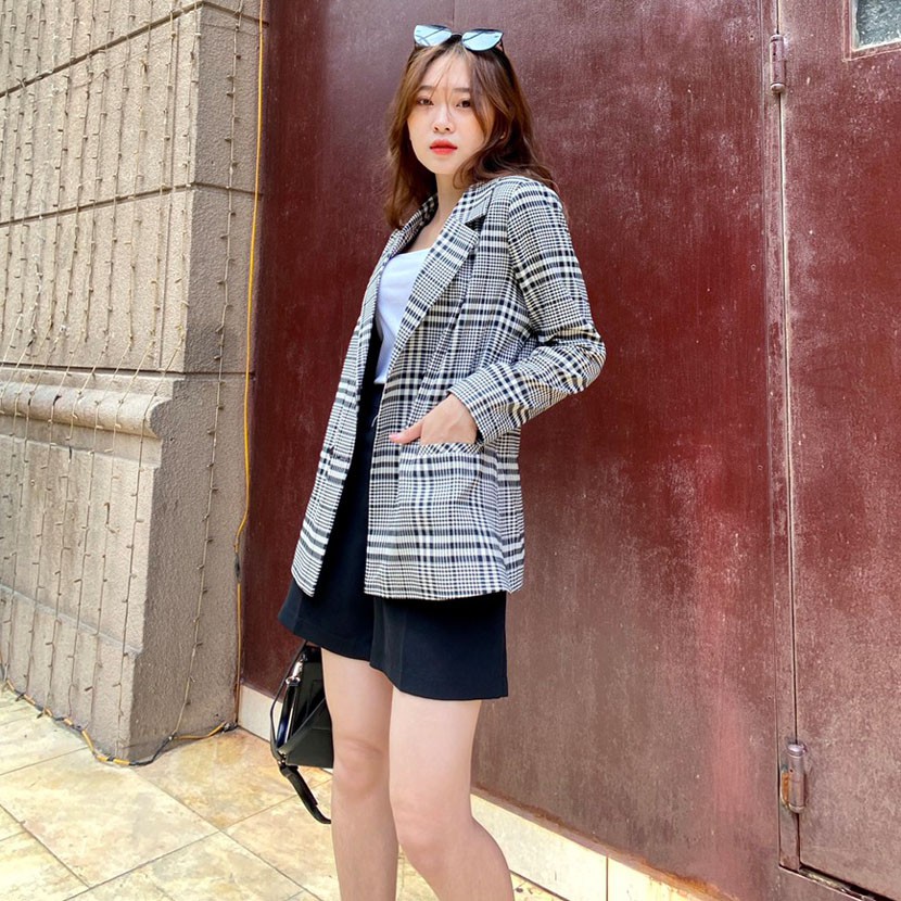 Áo Blazer Kẻ Đen Trắng, Khoác Blazer 2 Lớp Hàng Cao Cấp Hachidesigns | BigBuy360 - bigbuy360.vn