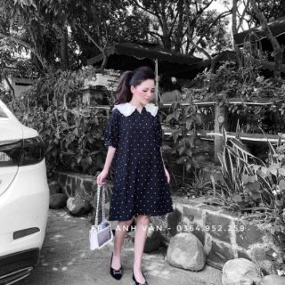 VÁY CỔ SEN CHẤM BI BÁNH BÈO