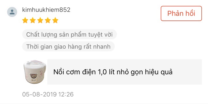 Nồi cơm điện 1,0 lít nhỏ gọn hiệu quả