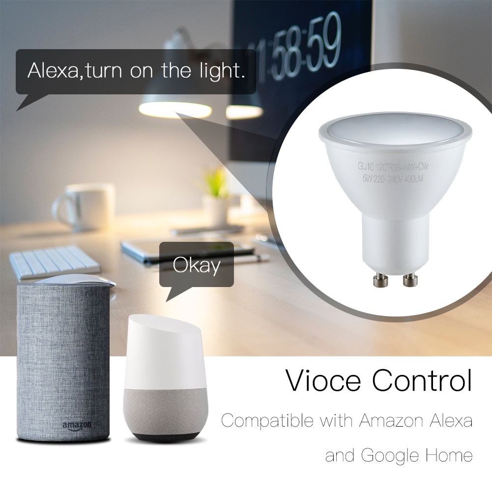 GOOGLE Bóng Đèn LED Thông Minh MOES Tuya GU10 WiFi RGBCW 5W Điều Chỉnh Độ Sáng Tiện Dụng