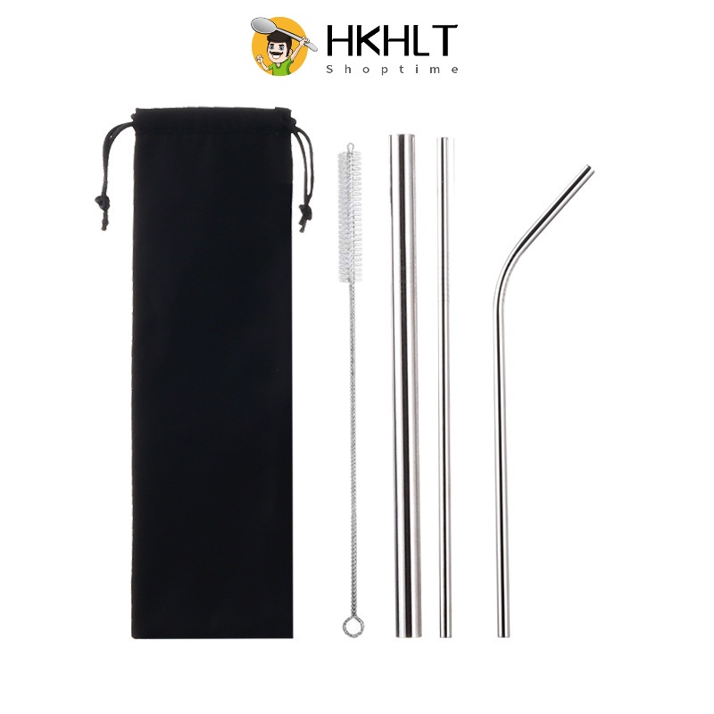 Set ống hút 5 món bằng thép không gỉ Lt999 kèm cọ vệ sinh và túi đựng tiện lợi