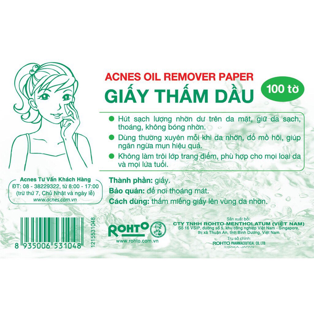 Giấy thấm dầu Acnes Oil Remover Paper (100 tờ)