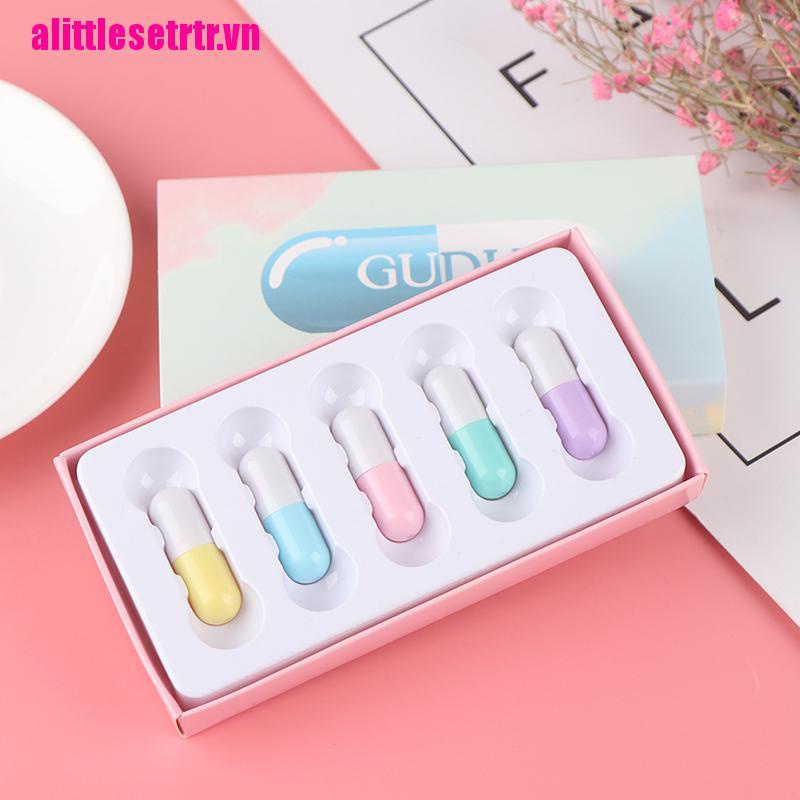 Set 5 Thỏi Son Sáp Tông Lì Dưỡng Ẩm Chống Nước Hình Viên Con Nhộng Nhỏ