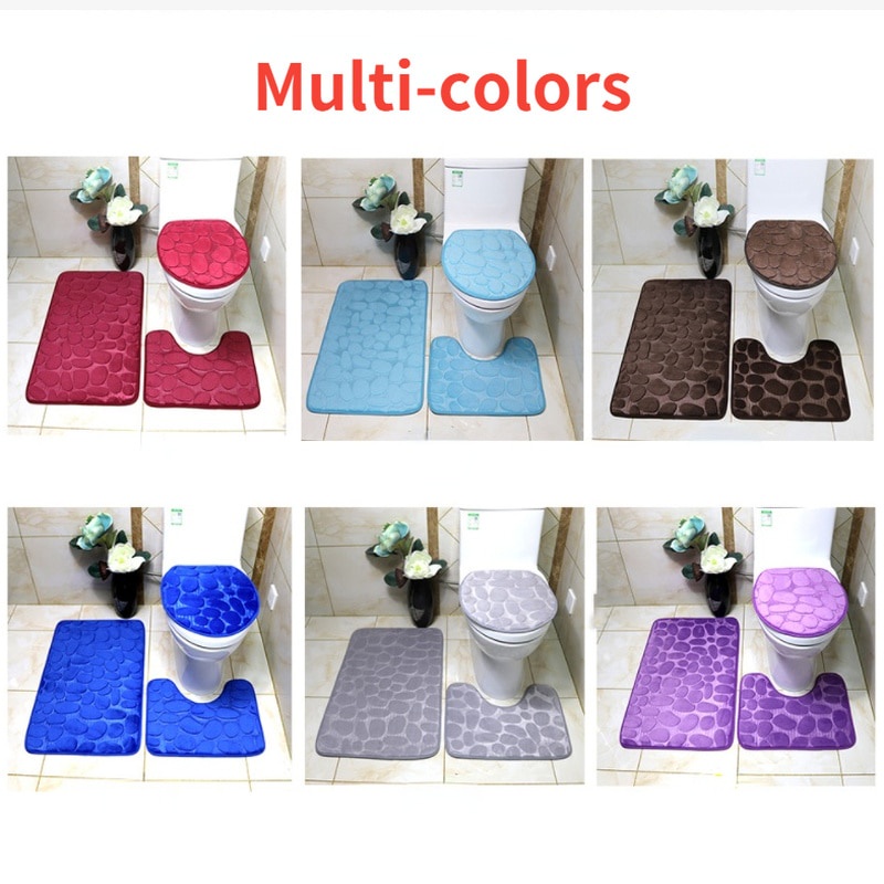Bộ 3 Món Gồm Thảm Chùi Chân + 2 Thảm Chùi Chân + Nắp Bồn Cầu Mềm Mại Chống Trượt Cho Nhà Tắm