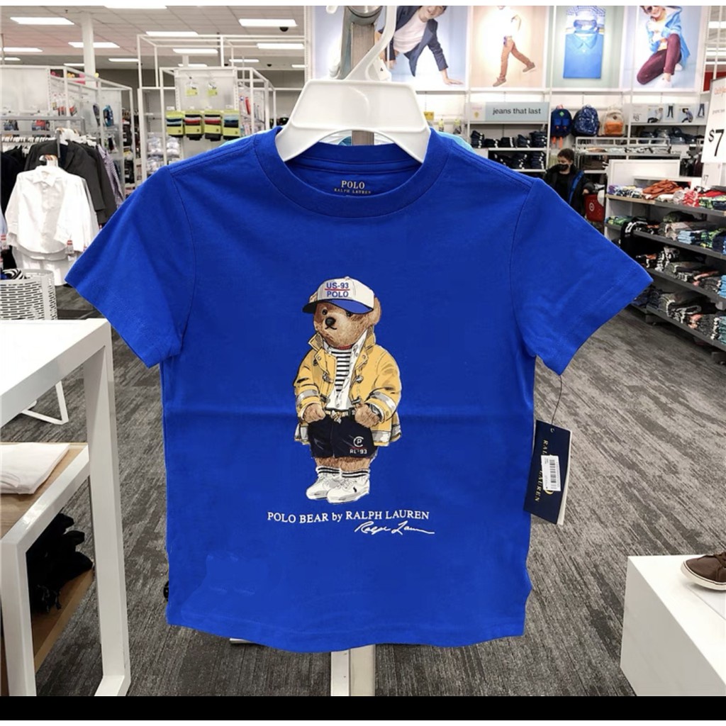 Áo thun tay ngắn cổ tròn chất liệu cotton in họa tiết gấu Ralph Lauren New York GO Polo