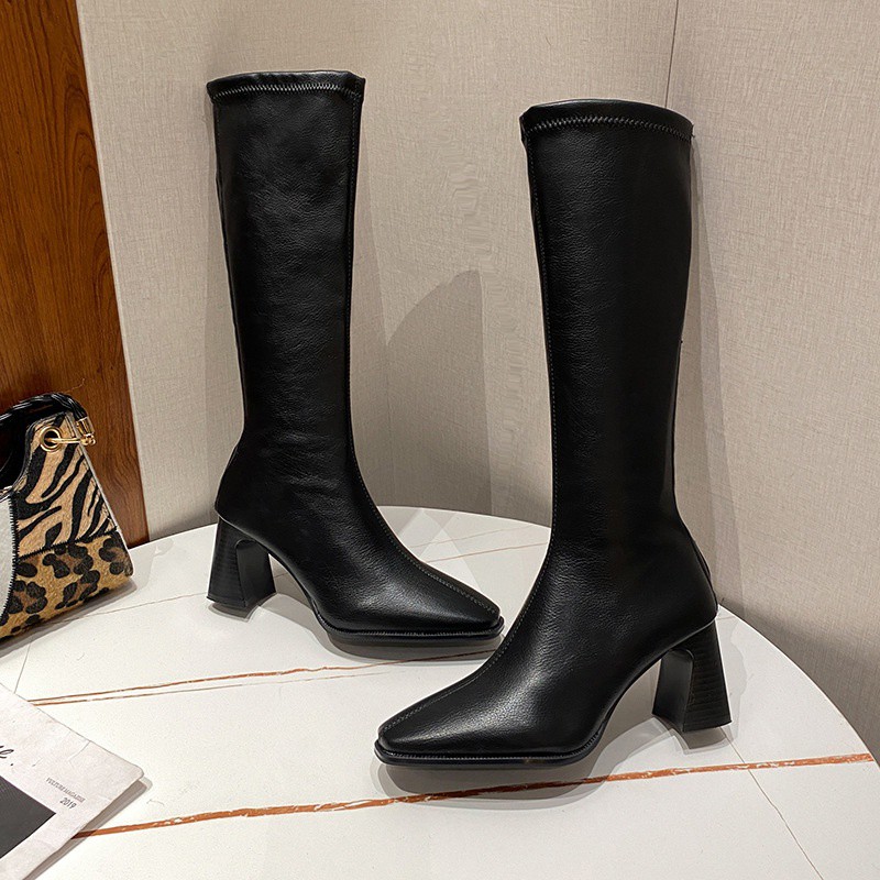 Giày bốt nữ cao cổ đế vuông , Bốt đùi nữ da mềm Đế vuông vân gỗ có khoá kéo  siêu hot | BigBuy360 - bigbuy360.vn