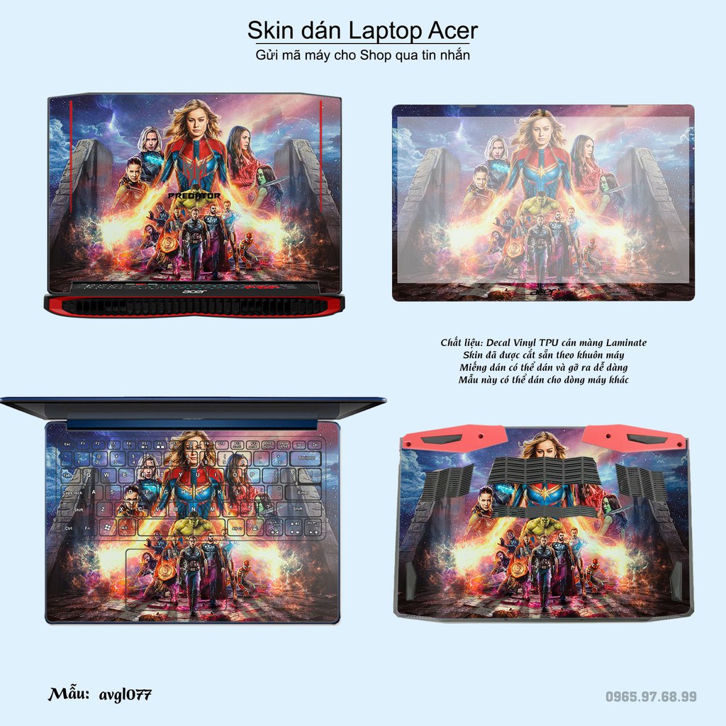 Skin dán Laptop Acer in hình Avenger (inbox mã máy cho Shop)