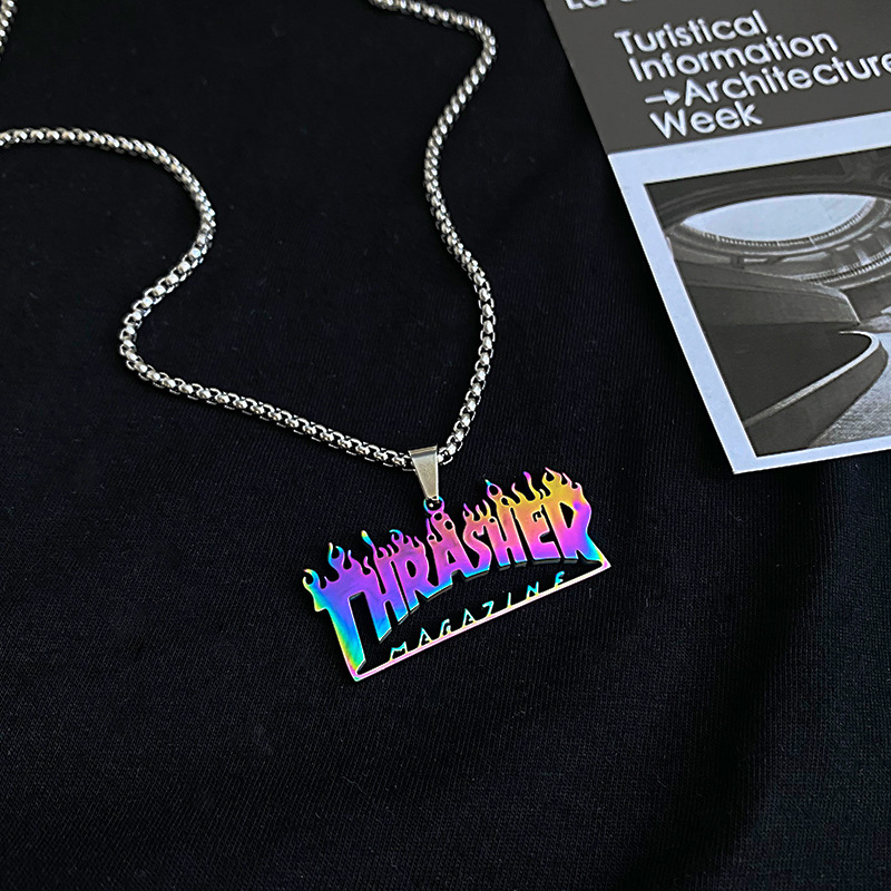 Dây Chuyền Thép Titan Không Gỉ 22732 Có Khắc Chữ Phong Cách Hip Hop