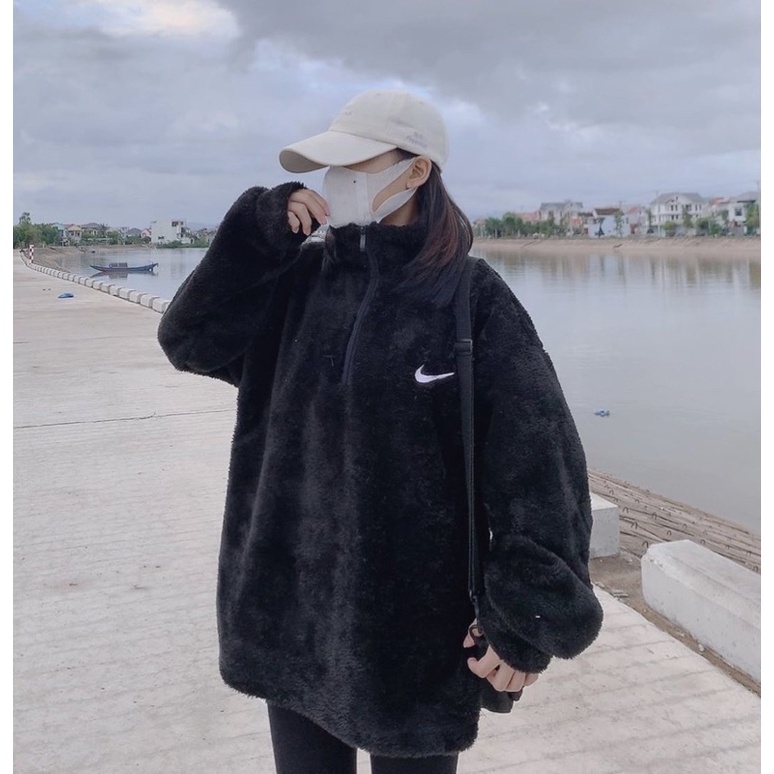 Áo khoác lông mềm logo Ni-ke unisex nam/nữ (ảnh thật_annstore)