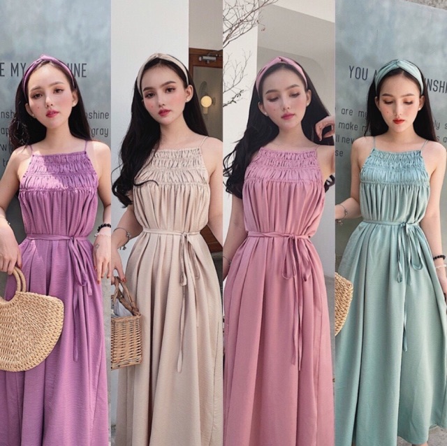 ĐẦM ĐŨI SUÔNG - VÁY MAXI đũi cổ yếm thắt eo chun ngực | BigBuy360 - bigbuy360.vn