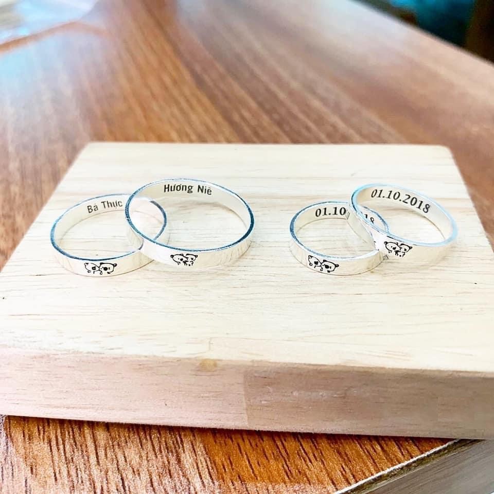 Nhẫn đôi - nhẫn đôi bạc ta khắc free sơn đen - kèm hình ngộ ngĩnh