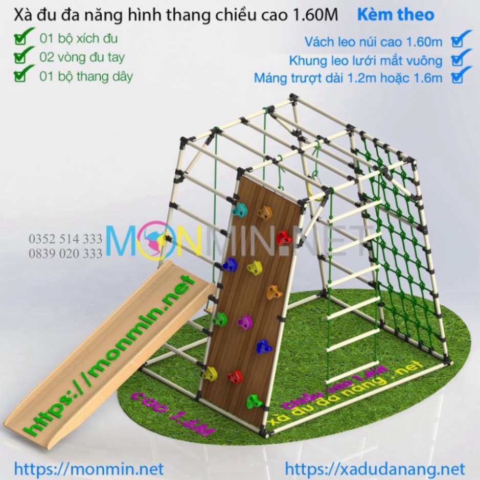 Xà đu đa năng Satech, khung vận động cho bé, hình hộp thang cân, bộ cao 1.6m