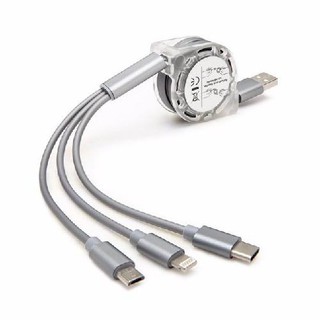 Cáp sạc 3 đầu Lightning Type C và Micro USB dây rút