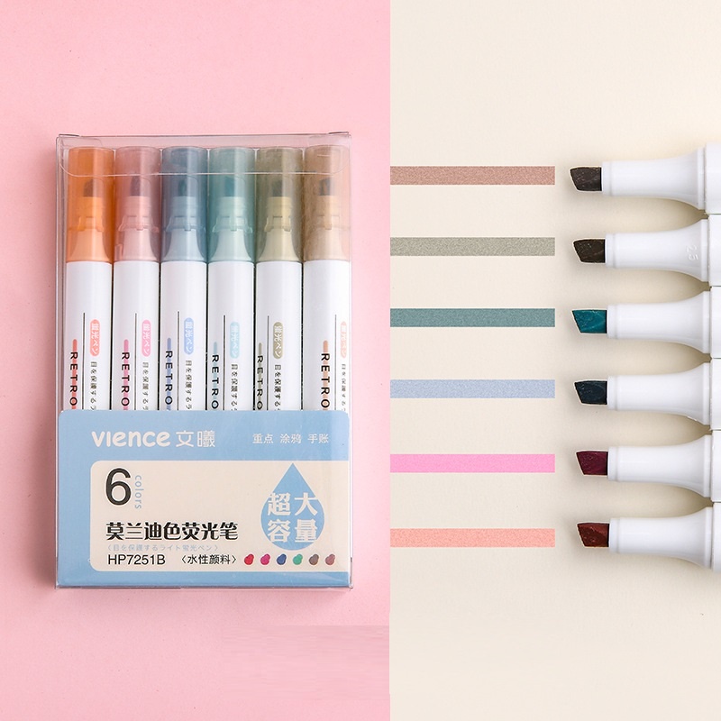Bút đánh dấu bút highlight Vience set 6 bút nhiều màu phong cách Hàn Quốc trang trí Bullet Journal gocnhocuaco