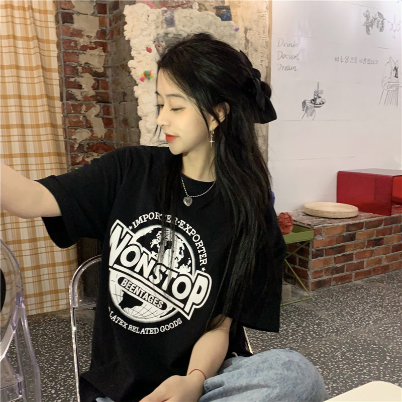 SUXI Áo Thun Nữ Tay Ngắn Dáng Rộng In Hình Thời Trang