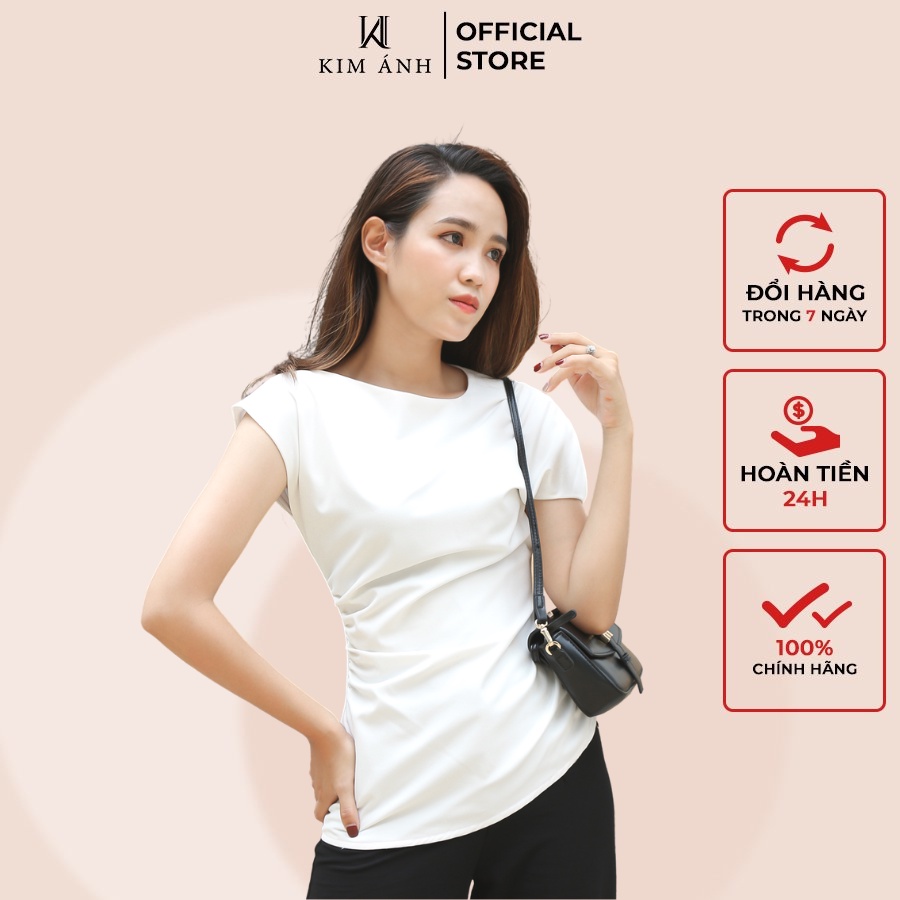 Áo Kiểu Thiết Kế Nữ, Áo Sơ Mi Nữ Công Sở Kim Ánh Tay Ngắn Sang Trọng,AKSX23002